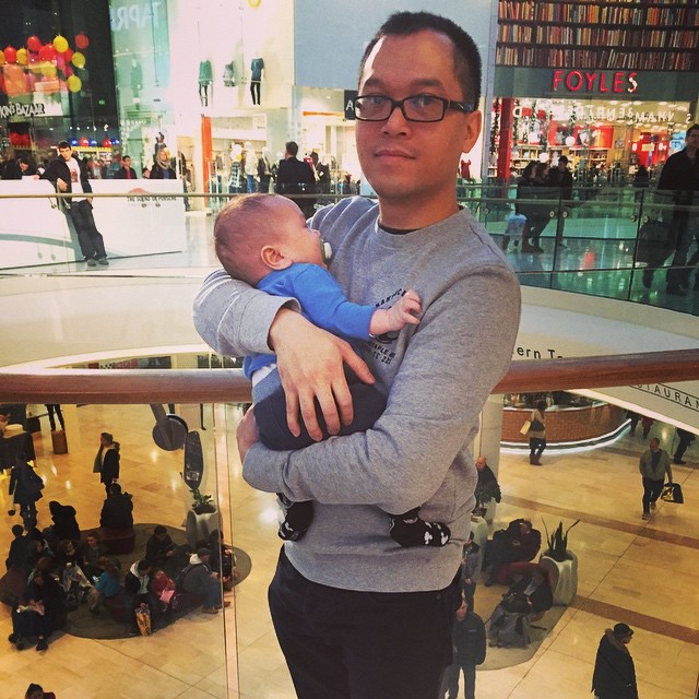 Shopping with baby Dexter. - from Instagram