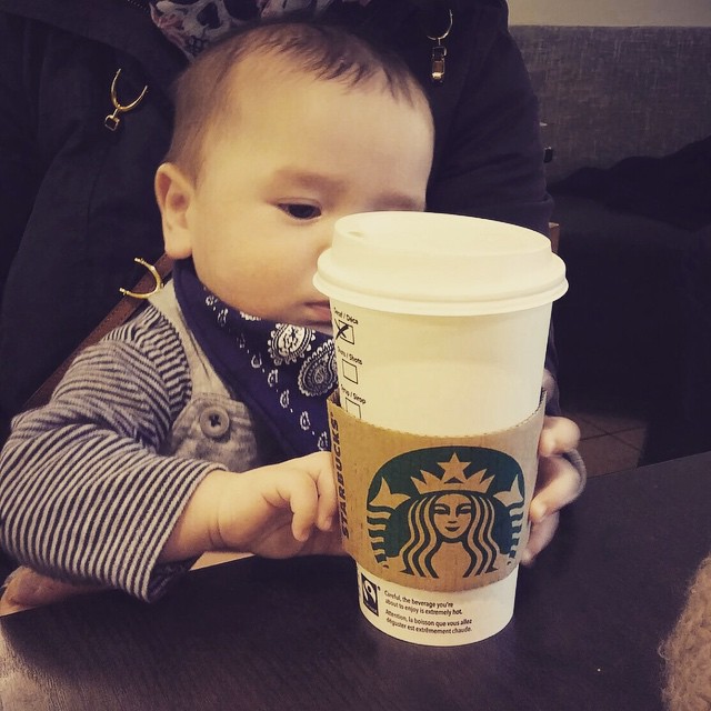 Dexter having a drink at Starbucks. - from Instagram