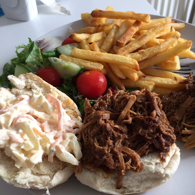 Homemade pull pork with coleslaw and fries. - from Instagram